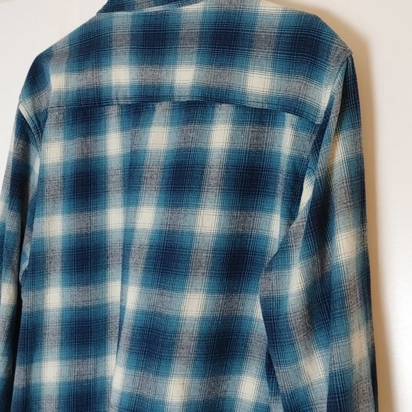 Warehouse One Men's Sz XXL Teal/Navy Blue Long Sleeve Shirt w Pockets - Picture 9 of 12